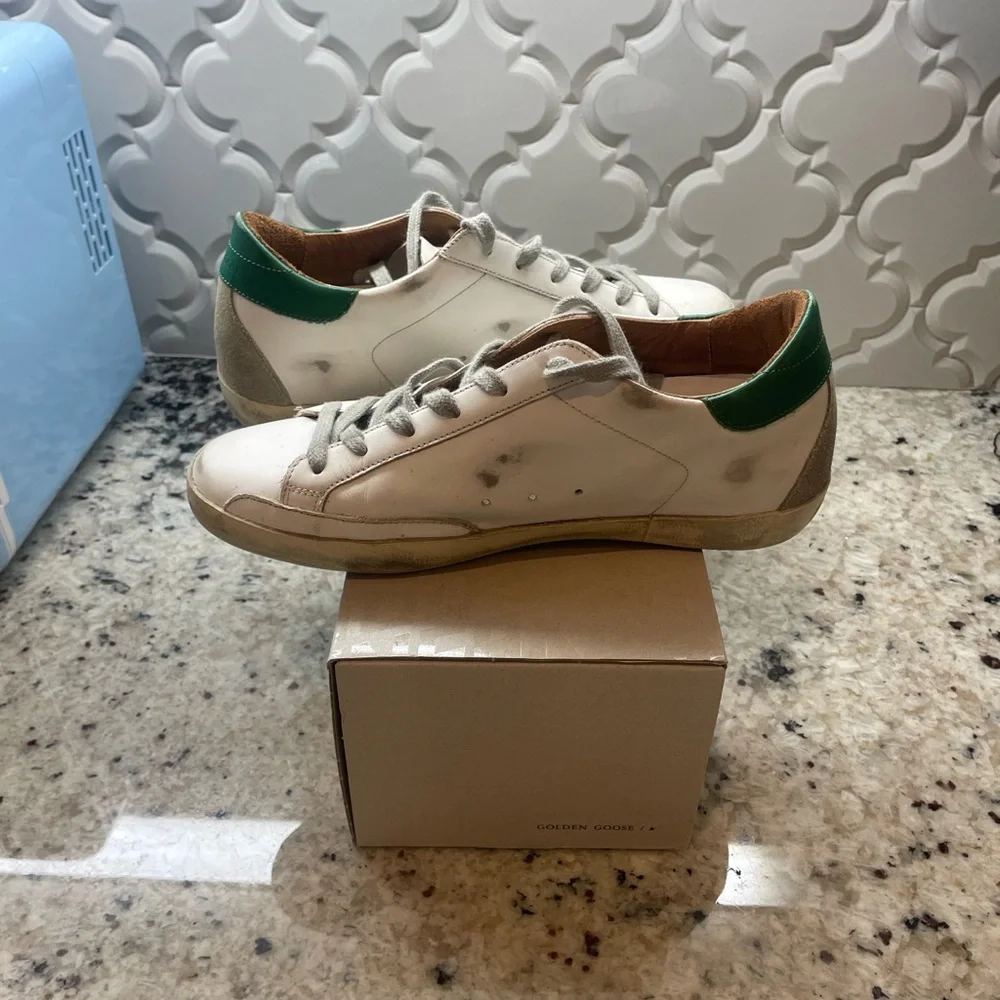 Golden Goose Super-Star Sneakers with Brown and Green Accents - Picture 7 of 9
